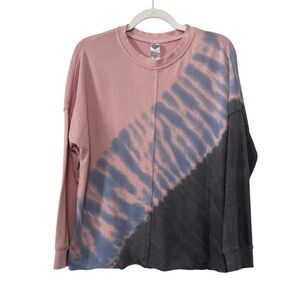 Te Verde Pink & Gray Tie Dye Drop Shoulder Oversized Boho Sweatshirt Size Medium
